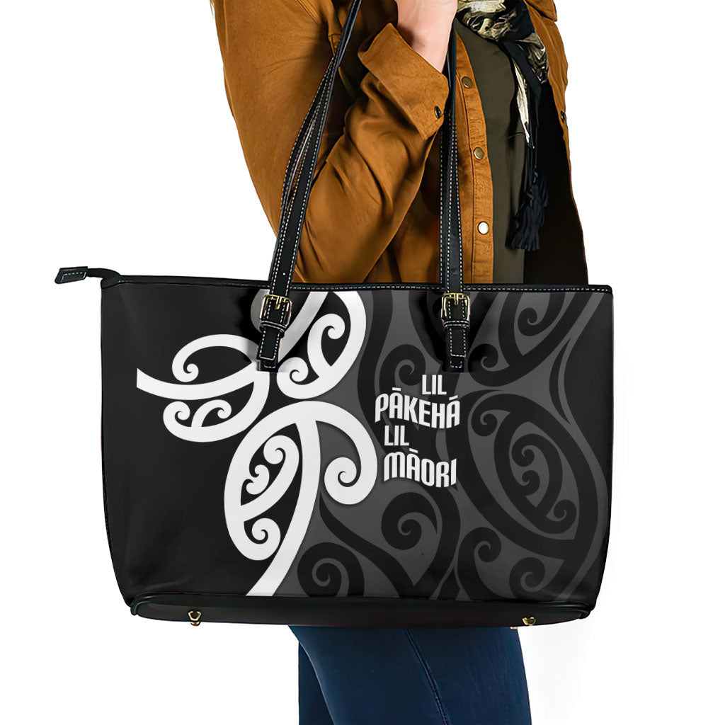 Lil Pakeha Lil Maori New Zealand Leather Tote Bag Kiwi Proud Mangopare Pattern LT14 - Polynesian Pride