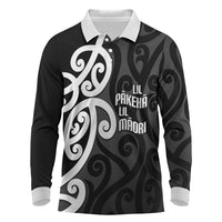 Lil Pakeha Lil Maori New Zealand Long Sleeve Polo Shirt Kiwi Proud Mangopare Pattern LT14 Black - Polynesian Pride