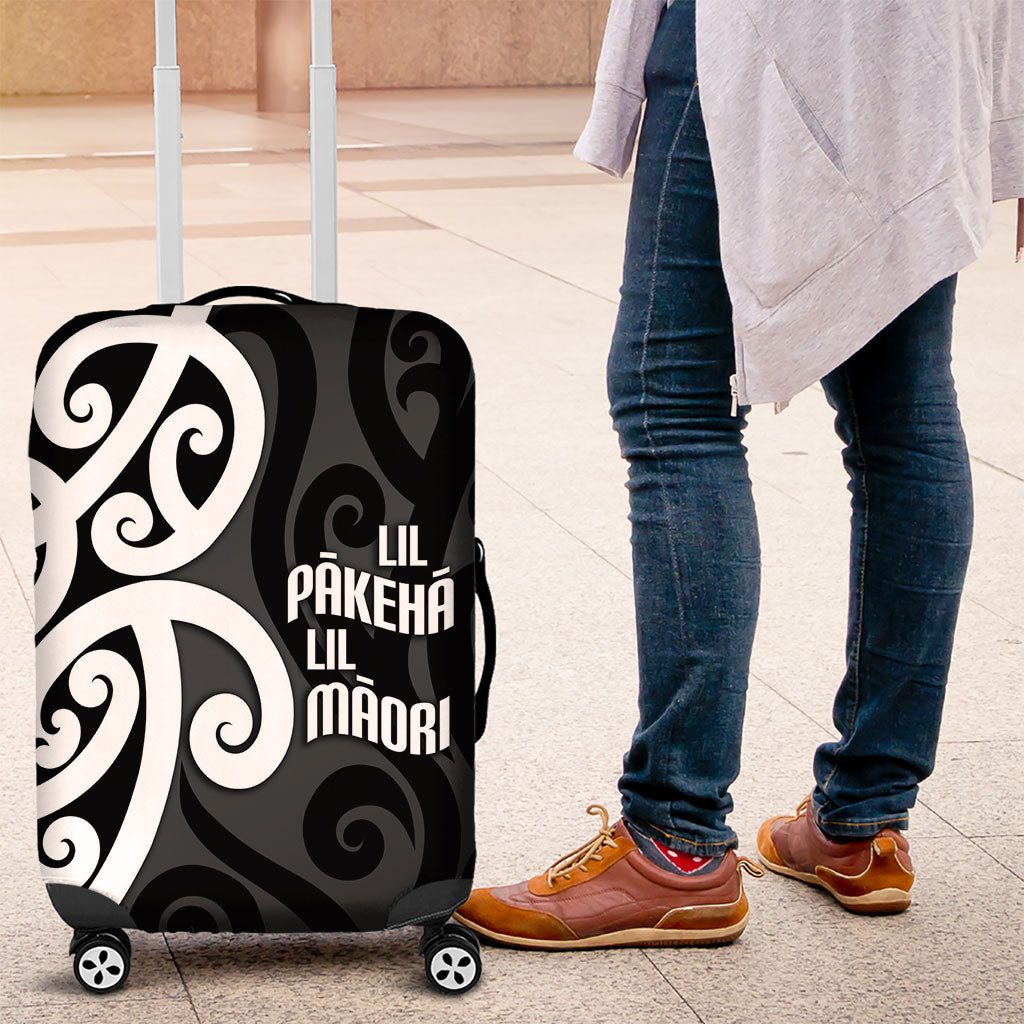 Lil Pakeha Lil Maori New Zealand Luggage Cover Kiwi Proud Mangopare Pattern LT14 Black - Polynesian Pride