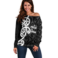 Lil Pakeha Lil Maori New Zealand Off Shoulder Sweater Kiwi Proud Mangopare Pattern LT14 Women Black - Polynesian Pride