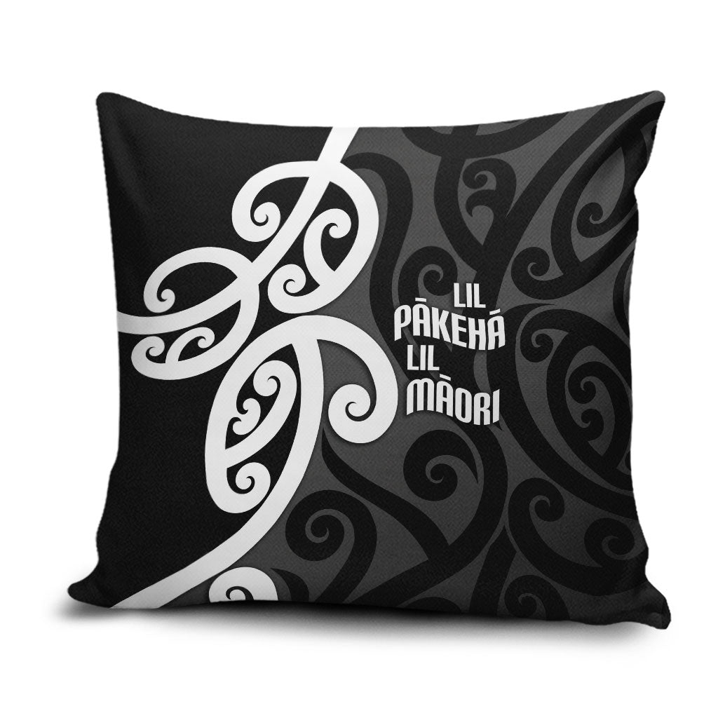Lil Pakeha Lil Maori New Zealand Pillow Cover Kiwi Proud Mangopare Pattern LT14 Black - Polynesian Pride