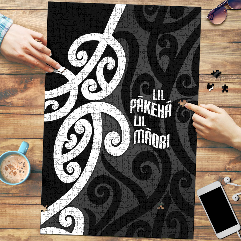 Lil Pakeha Lil Maori New Zealand Puzzle Kiwi Proud Mangopare Pattern LT14 Black - Polynesian Pride