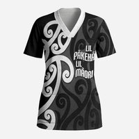 Lil Pakeha Lil Maori New Zealand Scrub Top Kiwi Proud Mangopare Pattern LT14 Adult Black - Polynesian Pride