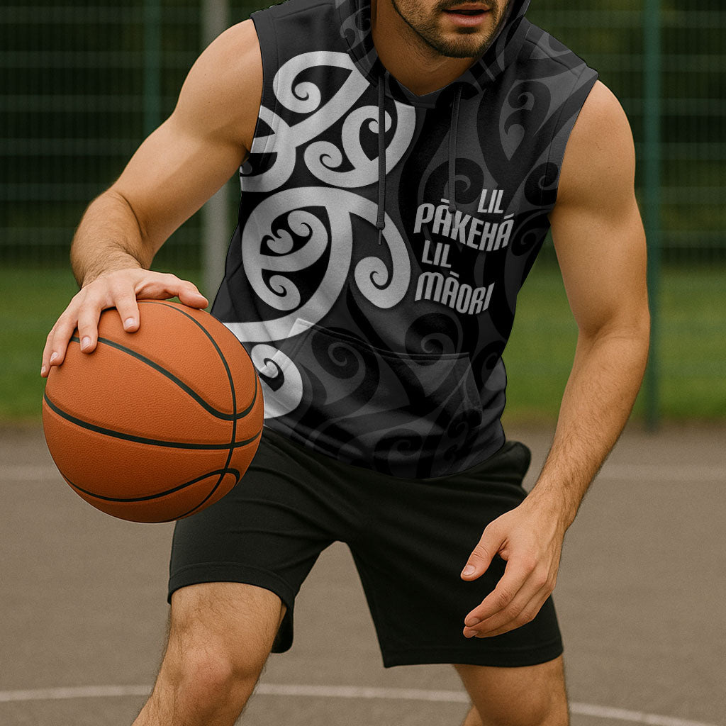 Lil Pakeha Lil Maori New Zealand Sleeveless Hoodie Kiwi Proud Mangopare Pattern LT14 - Polynesian Pride