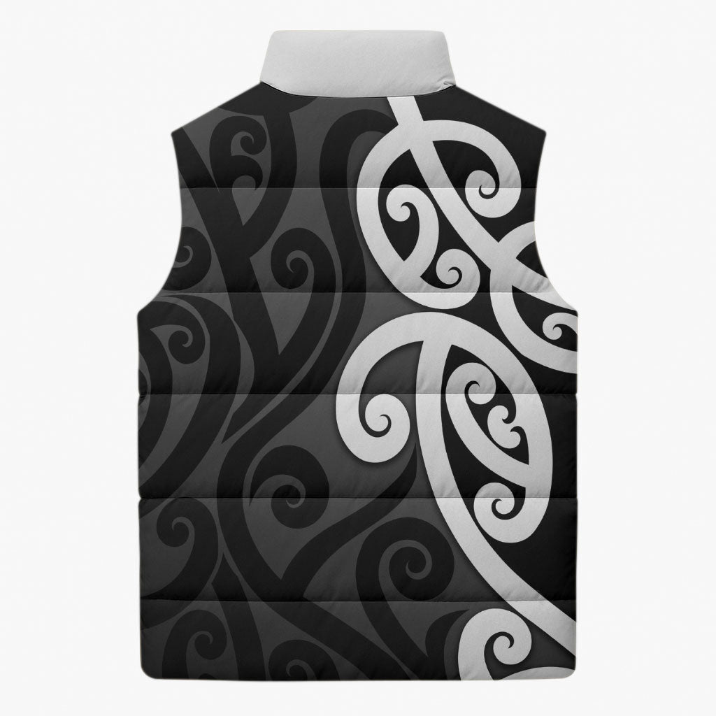 Lil Pakeha Lil Maori New Zealand Sleeveless Puffer Jacket Kiwi Proud Mangopare Pattern LT14 - Polynesian Pride