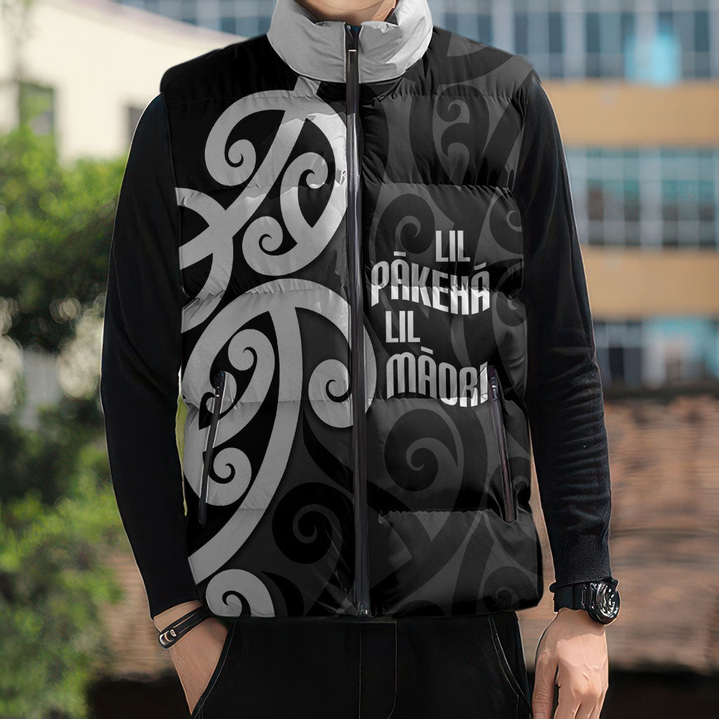 Lil Pakeha Lil Maori New Zealand Sleeveless Puffer Jacket Kiwi Proud Mangopare Pattern LT14 - Polynesian Pride