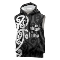 Lil Pakeha Lil Maori New Zealand Sleeveless Zip Hoodie Kiwi Proud Mangopare Pattern LT14 Black - Polynesian Pride