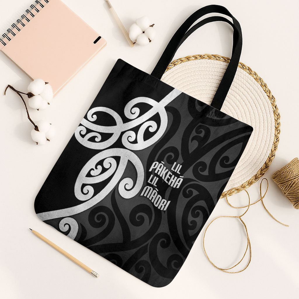 Lil Pakeha Lil Maori New Zealand Tote Bag Kiwi Proud Mangopare Pattern LT14 Black Strap One Size Black - Polynesian Pride
