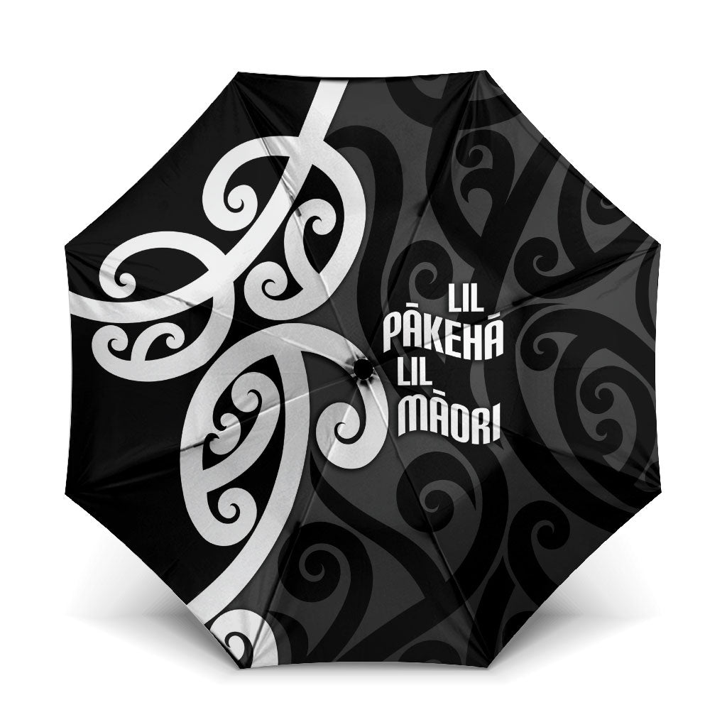 Lil Pakeha Lil Maori New Zealand Umbrella Kiwi Proud Mangopare Pattern LT14 One Size Folded 11.42 inch Opened Diameter 37.4 inch Black - Polynesian Pride