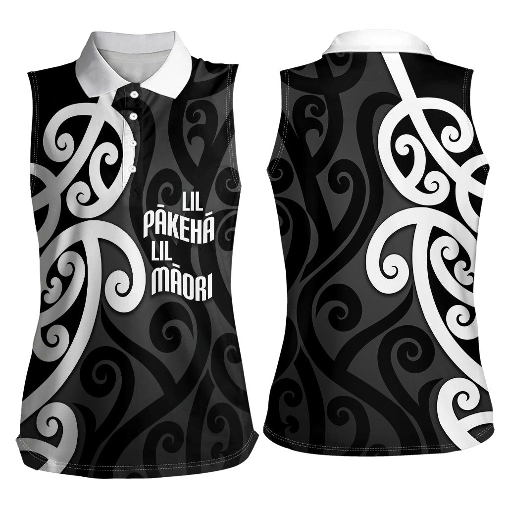 Lil Pakeha Lil Maori New Zealand Women Sleeveless Polo Shirt Kiwi Proud Mangopare Pattern LT14 - Polynesian Pride