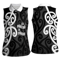 Lil Pakeha Lil Maori New Zealand Women Sleeveless Polo Shirt Kiwi Proud Mangopare Pattern LT14 - Polynesian Pride