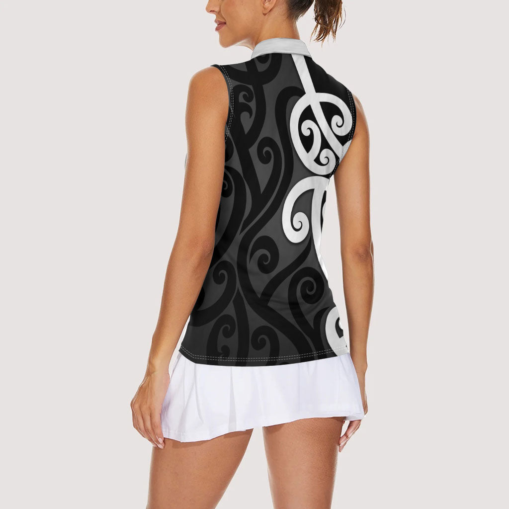 Lil Pakeha Lil Maori New Zealand Women Sleeveless Polo Shirt Kiwi Proud Mangopare Pattern LT14 - Polynesian Pride