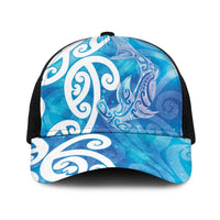 Hammerhead Shark Tattoo New Zealand Baseball Net Cap Maori Galaxy Mangopare Pattern LT14 One Size Black Turquoise - Polynesian Pride