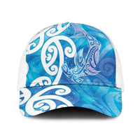 Hammerhead Shark Tattoo New Zealand Baseball Net Cap Maori Galaxy Mangopare Pattern LT14 One Size White Turquoise - Polynesian Pride
