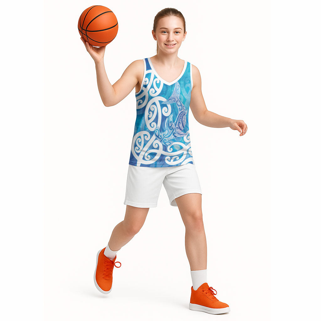 Hammerhead Shark Tattoo New Zealand Basketball Jersey Maori Galaxy Mangopare Pattern LT14 - Polynesian Pride