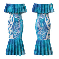 Hammerhead Shark Tattoo New Zealand Couples Matching Mermaid Dress and Long Sleeve Button Shirt Maori Galaxy Mangopare Pattern LT14 - Polynesian Pride