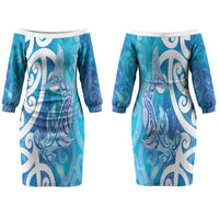 Hammerhead Shark Tattoo New Zealand Couples Matching Off The Shoulder Long Sleeve Dress and Long Sleeve Button Shirt Maori Galaxy Mangopare Pattern LT14 - Polynesian Pride