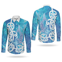 Hammerhead Shark Tattoo New Zealand Couples Matching Short Sleeve Bodycon Dress and Long Sleeve Button Shirt Maori Galaxy Mangopare Pattern LT14 - Polynesian Pride