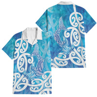 Hammerhead Shark Tattoo New Zealand Family Matching Off The Shoulder Long Sleeve Dress and Hawaiian Shirt Maori Galaxy Mangopare Pattern LT14 Dad's Shirt - Short Sleeve Turquoise - Polynesian Pride