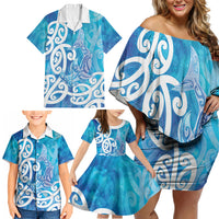 Hammerhead Shark Tattoo New Zealand Family Matching Off Shoulder Short Dress and Hawaiian Shirt Maori Galaxy Mangopare Pattern LT14 - Polynesian Pride