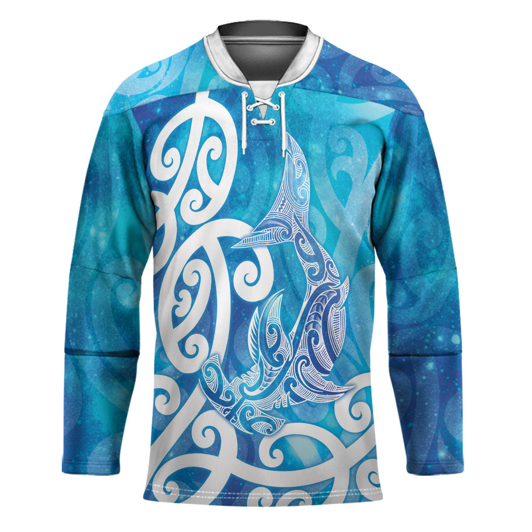 Hammerhead Shark Tattoo New Zealand Hockey Jersey Maori Galaxy Mangopare Pattern LT14 Unisex Turquoise - Polynesian Pride
