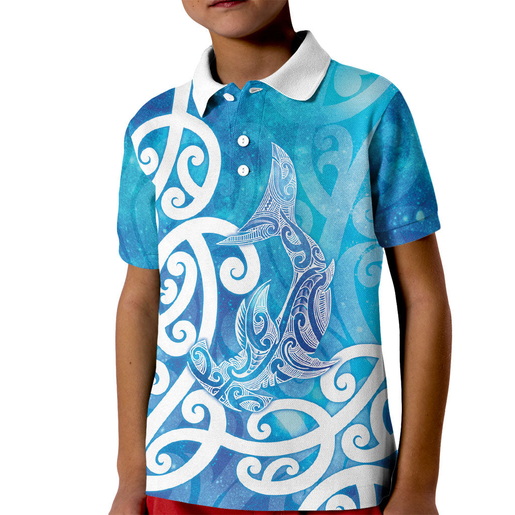 Hammerhead Shark Tattoo New Zealand Kid Polo Shirt Maori Galaxy Mangopare Pattern LT14 Kid Turquoise - Polynesian Pride