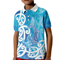 Hammerhead Shark Tattoo New Zealand Kid Polo Shirt Maori Galaxy Mangopare Pattern LT14 Kid Turquoise - Polynesian Pride