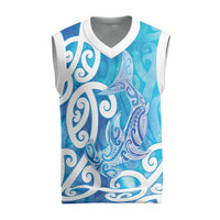 Hammerhead Shark Tattoo New Zealand Christmas Knitted V-Neck Vest Maori Galaxy Mangopare Pattern LT14 Turquoise - Polynesian Pride