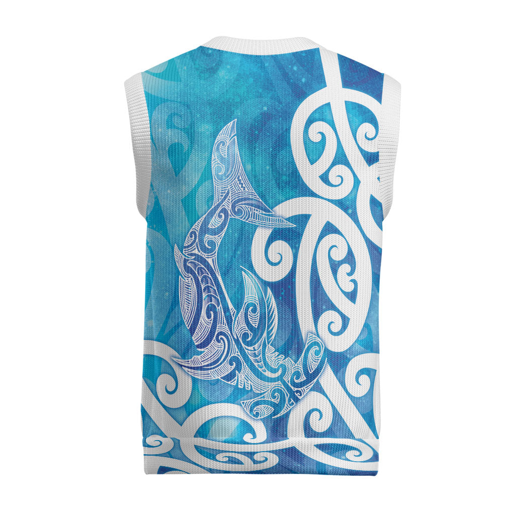 Hammerhead Shark Tattoo New Zealand Christmas Knitted V-Neck Vest Maori Galaxy Mangopare Pattern LT14 - Polynesian Pride