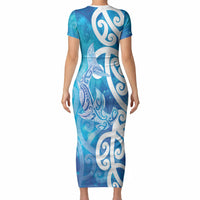 Hammerhead Shark Tattoo New Zealand Short Sleeve Bodycon Dress Maori Galaxy Mangopare Pattern LT14 - Polynesian Pride