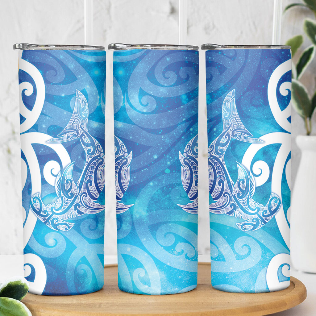 Hammerhead Shark Tattoo New Zealand Skinny Tumbler Maori Galaxy Mangopare Pattern LT14 - Polynesian Pride