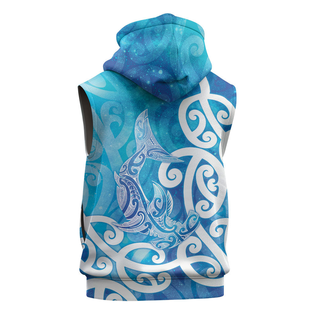 Hammerhead Shark Tattoo New Zealand Sleeveless Zip Hoodie Maori Galaxy Mangopare Pattern LT14 - Polynesian Pride