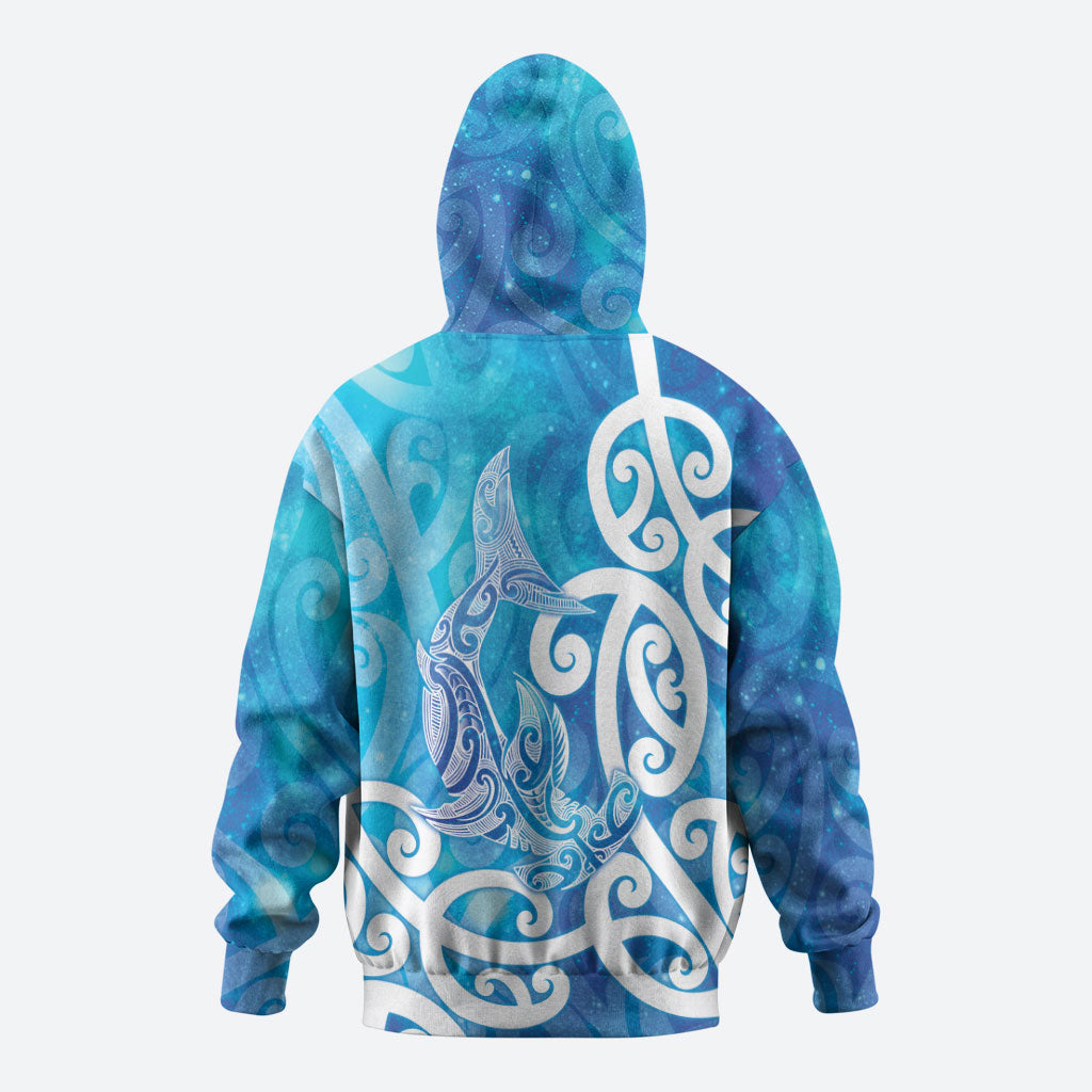 Hammerhead Shark Tattoo New Zealand Zip Hoodie Maori Galaxy Mangopare Pattern LT14 - Polynesian Pride