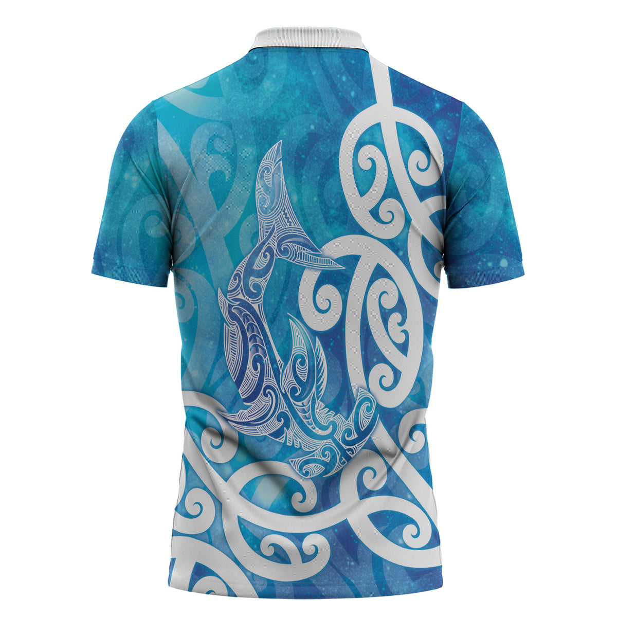 Hammerhead Shark Tattoo New Zealand Zipper Polo Shirt Maori Galaxy Mangopare Pattern LT14 - Polynesian Pride
