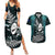 New Zealand Silver Fern Rugby Couples Matching Summer Maxi Dress and Hawaiian Shirt Aotearoa All Black Dabbing Ball With Maori Paua Shell LT14 Turquoise - Polynesian Pride