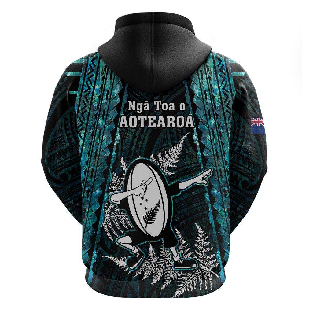 New Zealand Silver Fern Rugby Hoodie Aotearoa All Black Dabbing Ball With Maori Paua Shell LT14 - Polynesian Pride