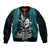 New Zealand Silver Fern Rugby Sleeve Zip Bomber Jacket Aotearoa All Black Dabbing Ball With Maori Paua Shell LT14 Unisex Turquoise - Polynesian Pride