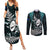 Custom New Zealand Silver Fern Rugby Couples Matching Summer Maxi Dress and Long Sleeve Button Shirts Aotearoa All Black Dabbing Ball With Maori Paua Shell LT14 Turquoise - Polynesian Pride