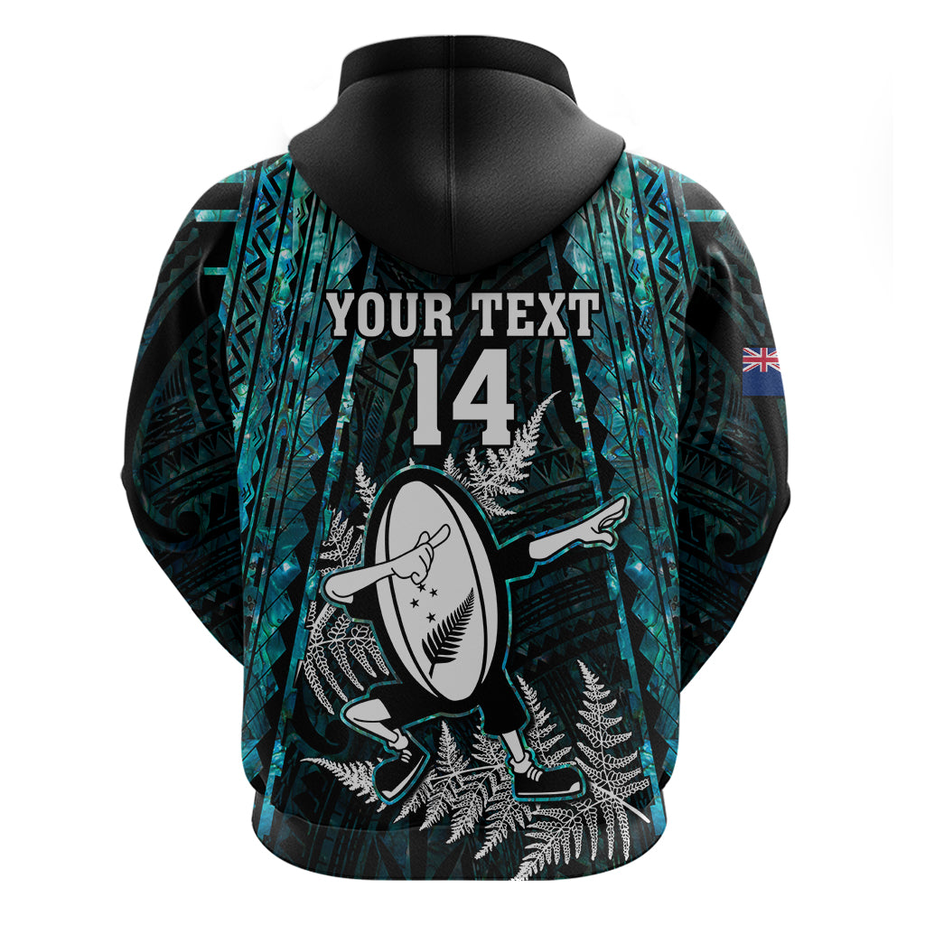 Custom New Zealand Silver Fern Rugby Hoodie Aotearoa All Black Dabbing Ball With Maori Paua Shell LT14 - Polynesian Pride