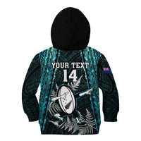 Custom New Zealand Silver Fern Rugby Kid Hoodie Aotearoa All Black Dabbing Ball With Maori Paua Shell LT14 - Polynesian Pride