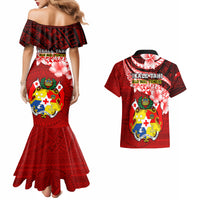 Tonga Rugby Couples Matching Mermaid Dress and Hawaiian Shirt Ikale Tahi Tongan Ngatu Pattern With Dabbing Ball LT14 - Polynesian Pride
