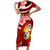 Tonga Rugby Family Matching Short Sleeve Bodycon Dress and Hawaiian Shirt Ikale Tahi Tongan Ngatu Pattern With Dabbing Ball LT14 Mom's Dress Red - Polynesian Pride