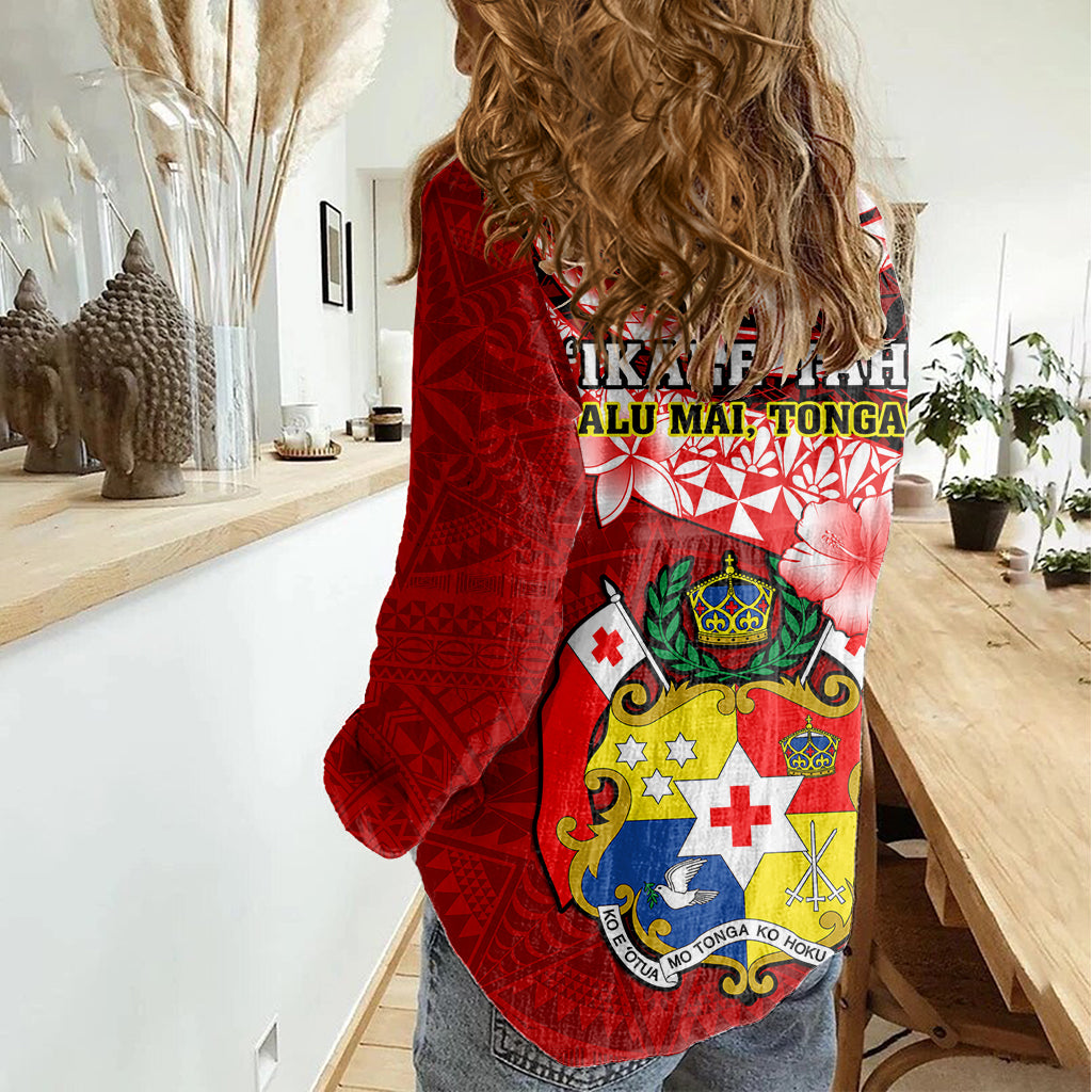 Tonga Rugby Women Casual Shirt Ikale Tahi Tongan Ngatu Pattern With Dabbing Ball LT14 - Polynesian Pride