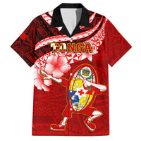 Custom Tonga Rugby Kid Hawaiian Shirt Ikale Tahi Tongan Ngatu Pattern With Dabbing Ball LT14 Kid Red - Polynesian Pride