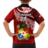 Custom Tonga Rugby Kid Hawaiian Shirt Ikale Tahi Tongan Ngatu Pattern With Dabbing Ball LT14 - Polynesian Pride