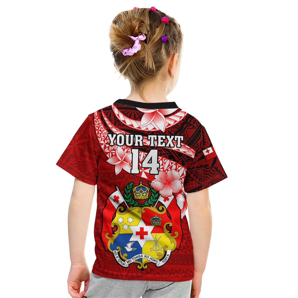 Custom Tonga Rugby Kid T Shirt Ikale Tahi Tongan Ngatu Pattern With Dabbing Ball LT14 - Polynesian Pride