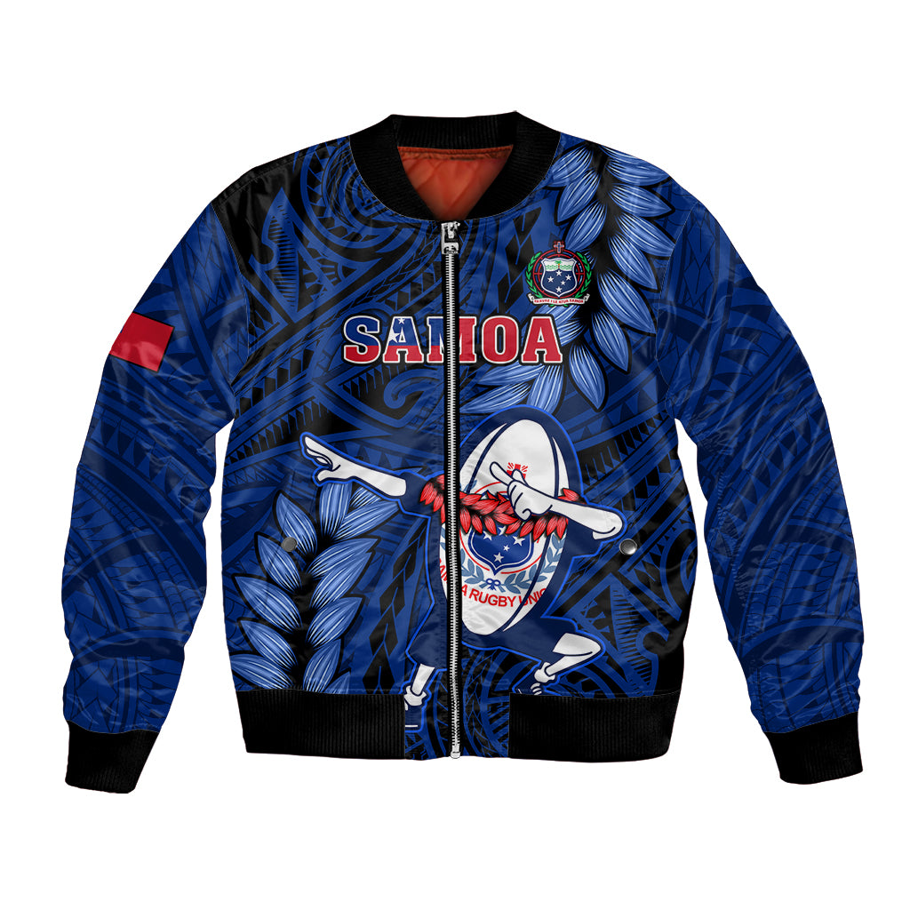 Samoa Rugby Bomber Jacket Manu Samoa Ula Fala Dabbing Ball Polynesian Blue Version LT14 Unisex Blue - Polynesian Pride