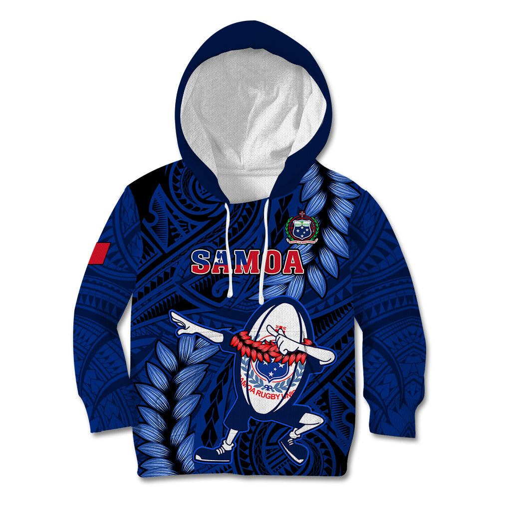 Samoa Rugby Kid Hoodie Manu Samoa Ula Fala Dabbing Ball Polynesian Blue Version LT14 Hoodie Blue - Polynesian Pride