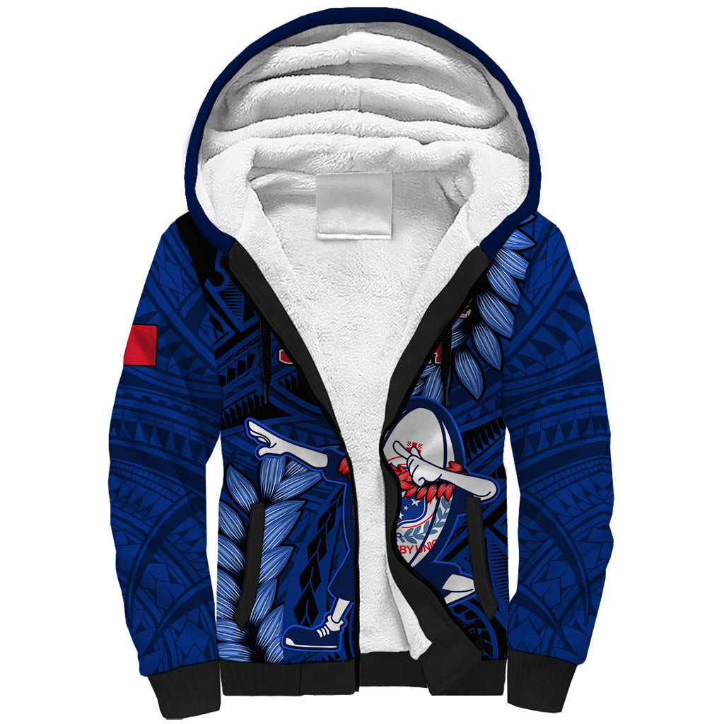 Samoa Rugby Sherpa Hoodie Manu Samoa Ula Fala Dabbing Ball Polynesian Blue Version LT14 Unisex Blue - Polynesian Pride