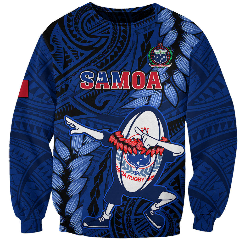 Samoa Rugby Sweatshirt Manu Samoa Ula Fala Dabbing Ball Polynesian Blue Version LT14 Unisex Blue - Polynesian Pride